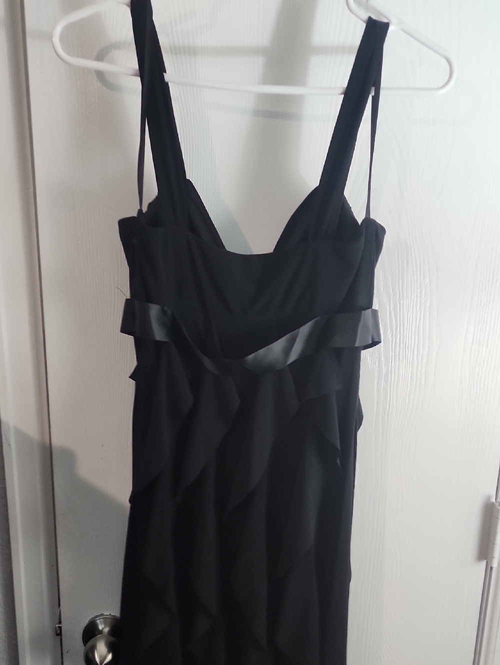 Betsy & Adam Black Ruffle Maxi Dress with Jeweled Accent - Picture 4 of 7